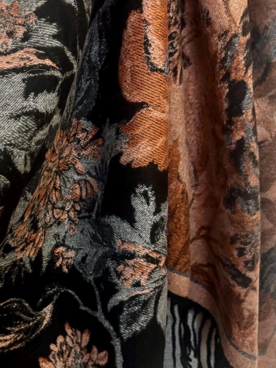 Black Ultra Soft Winter Scarf,Elegant Reversible Peonys Floral Shawl,Cozy Wrap for Women,Chic Warm Gift for Her