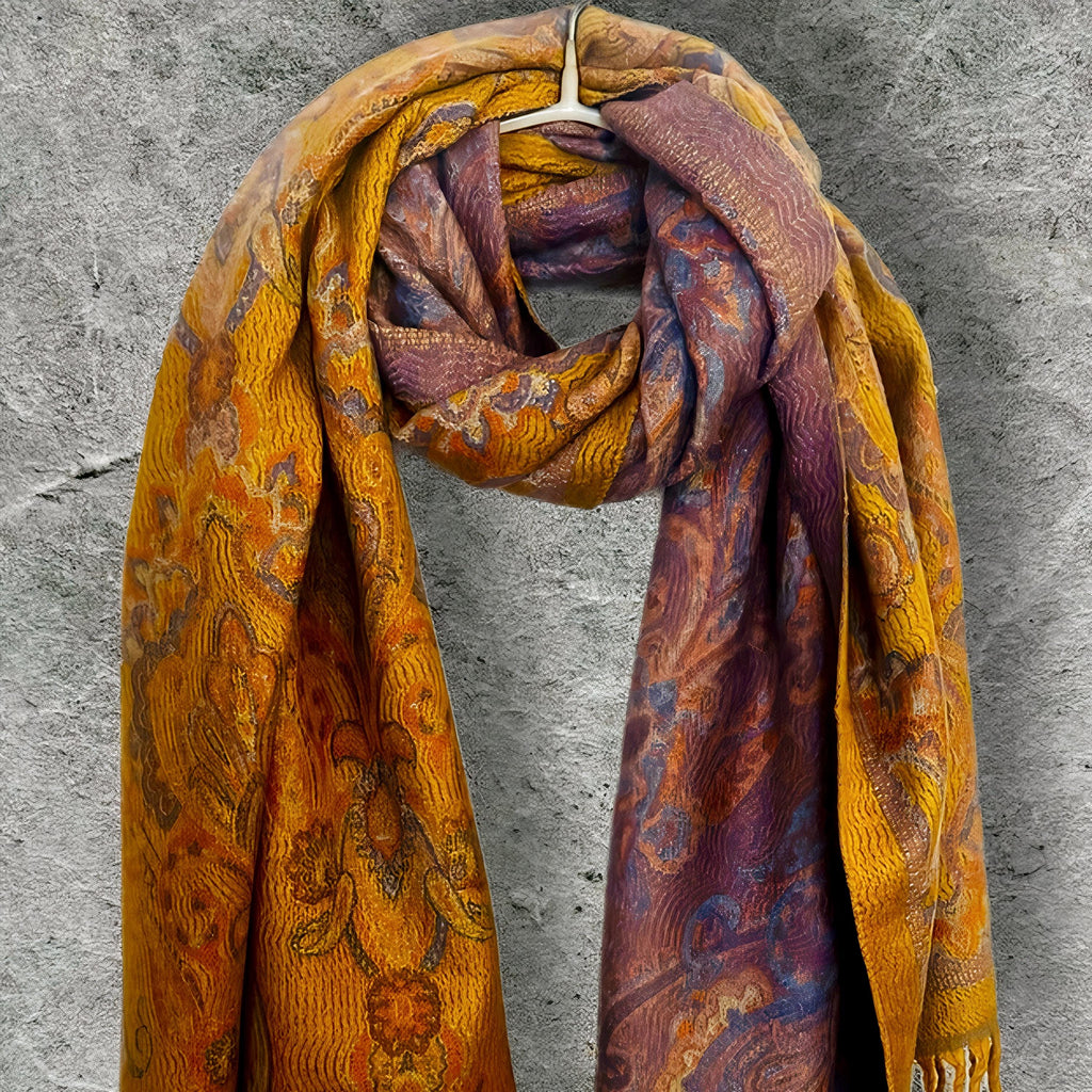 Reversible Burgundy Winter Scarf,Luxurious Warm Shawl with Paisley Print,Elegant Wrap for Women,Perfect Christmas Gift for Her