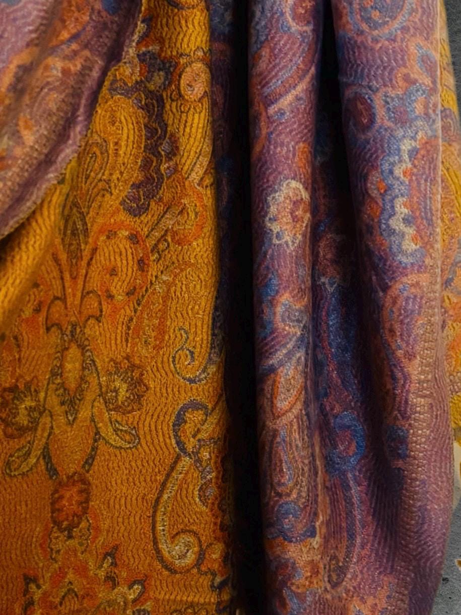 Reversible Mustard Yellow Winter Scarf for Women,Ultra Soft Shawl with Paisley Pattern,Cozy Warm Wrap,Stylish Gift for Her