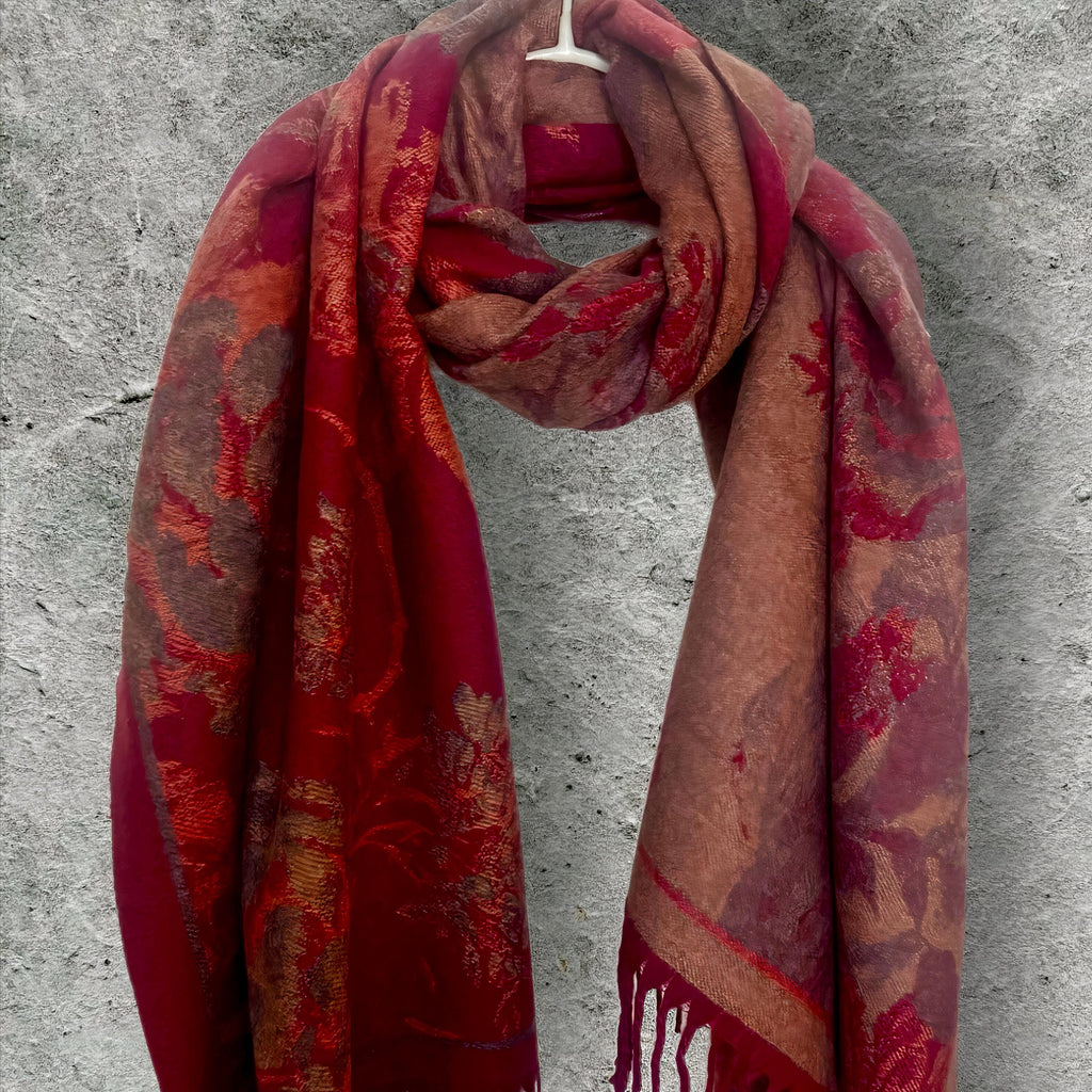 Blue Ultra Soft Winter Scarf,Reversible Wrap for Women,Cozy Peony’s Floral Pattern Shawl,Luxury Gift for Her