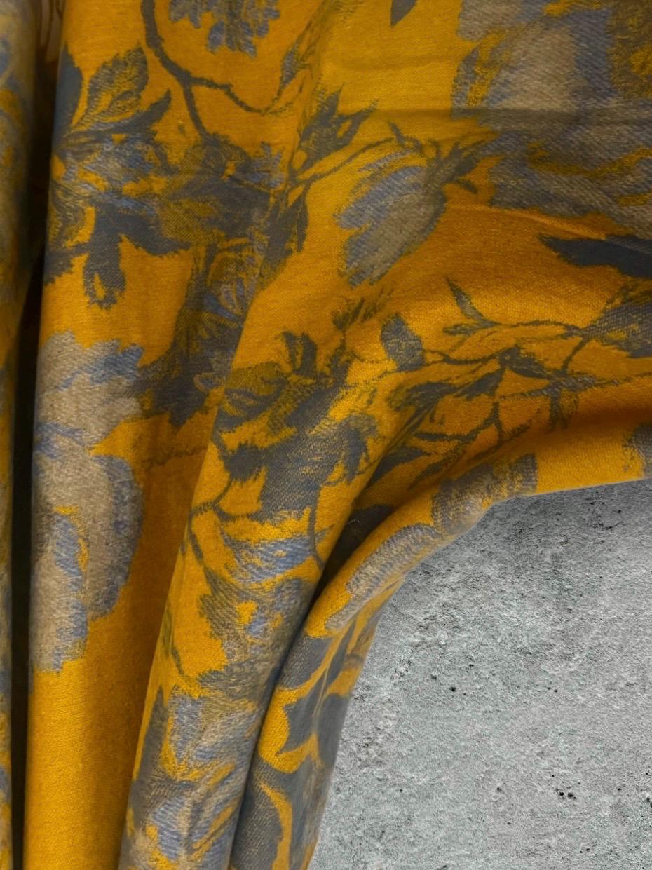 Mustard Yellow Ultra Soft Winter Scarf,Double-Sided Peonys Floral Wrap,Bold Reversible Shawl,Warm Gift for Her