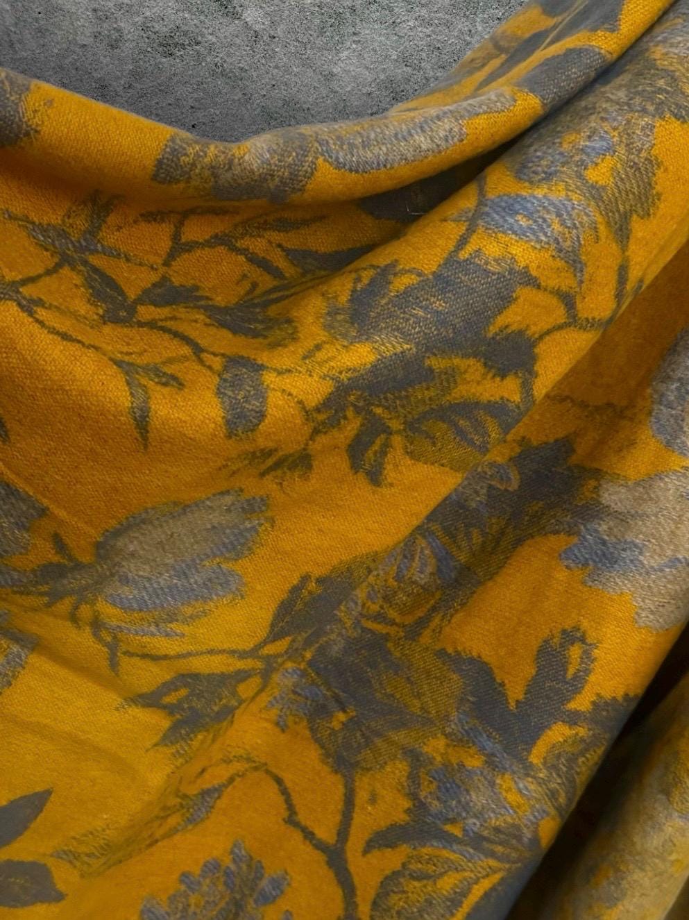 Mustard Yellow Ultra Soft Winter Scarf,Double-Sided Peonys Floral Wrap,Bold Reversible Shawl,Warm Gift for Her