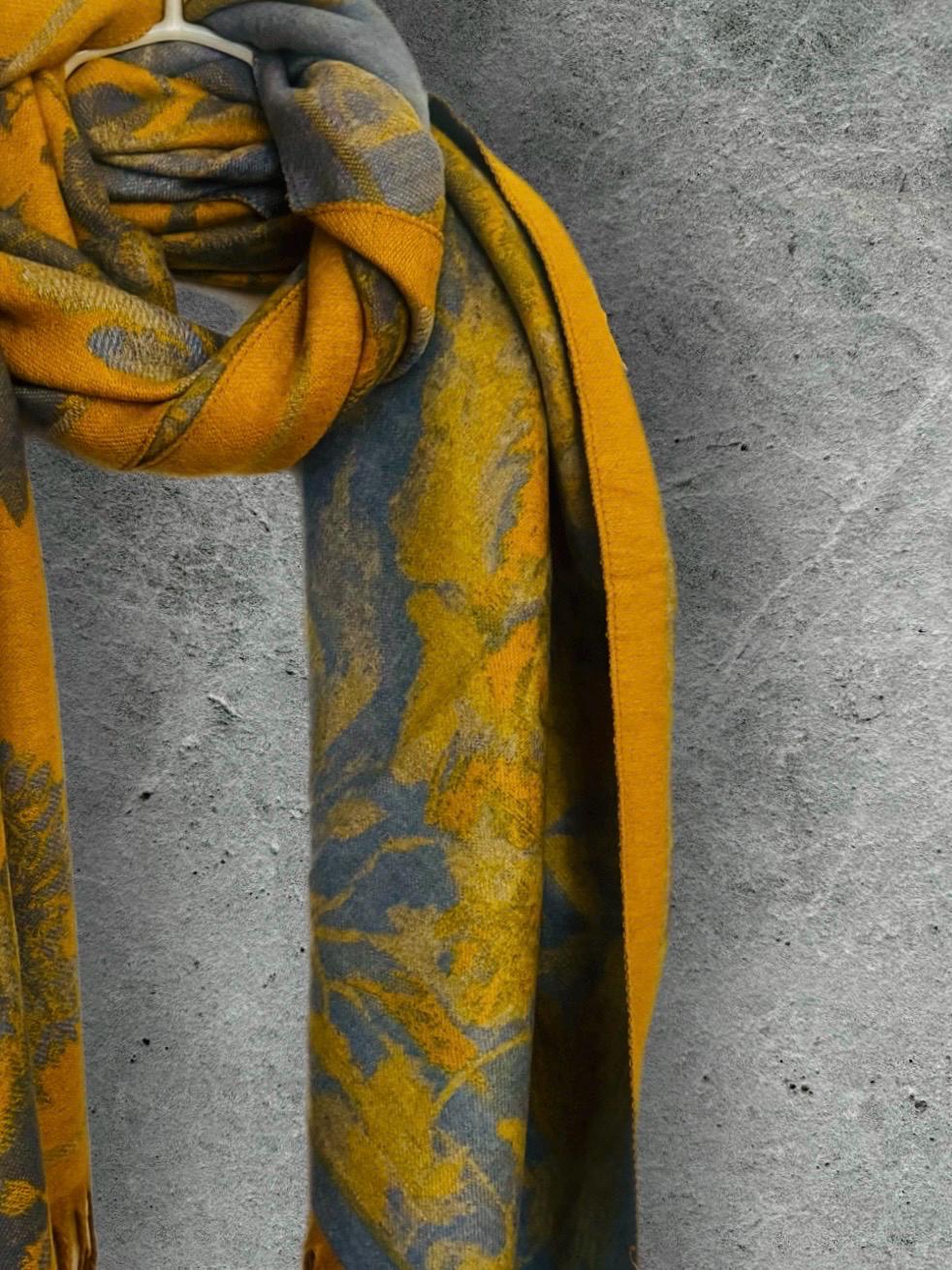 Mustard Yellow Ultra Soft Winter Scarf,Double-Sided Peonys Floral Wrap,Bold Reversible Shawl,Warm Gift for Her