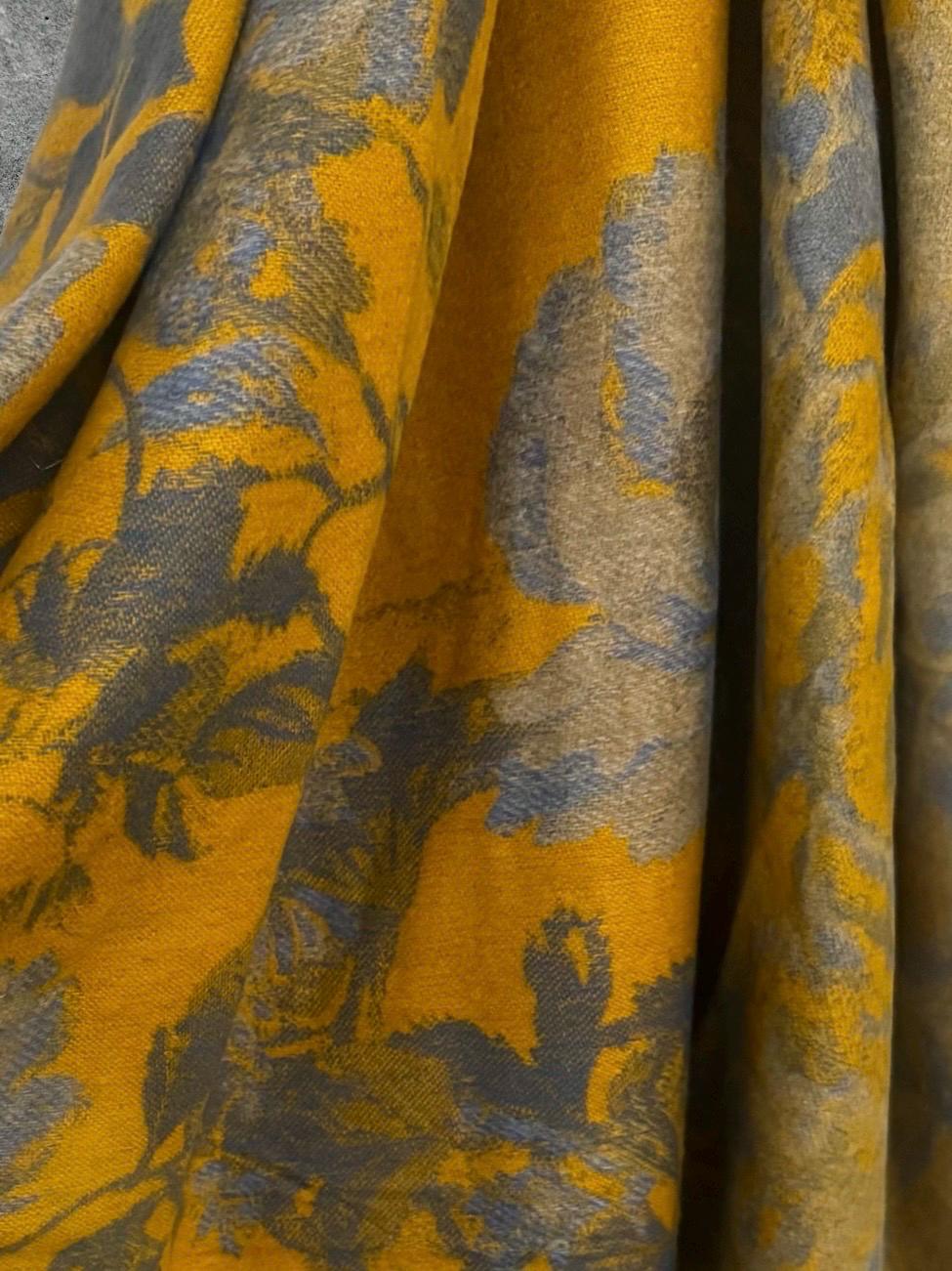 Mustard Yellow Ultra Soft Winter Scarf,Double-Sided Peonys Floral Wrap,Bold Reversible Shawl,Warm Gift for Her