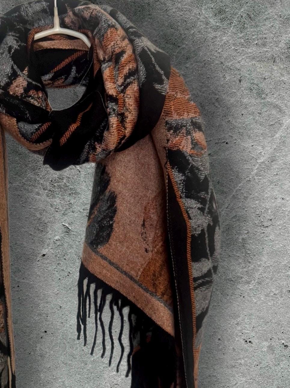 Black Ultra Soft Winter Scarf,Elegant Reversible Peonys Floral Shawl,Cozy Wrap for Women,Chic Warm Gift for Her