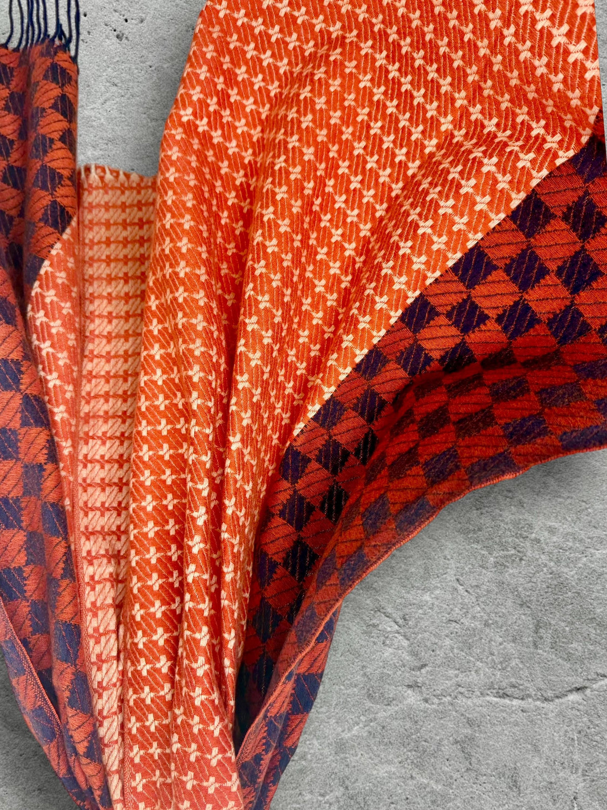 Burnt Orange Winter Scarf,Heritage Mosaic Wrap for Women,Ultra Soft Reversible Shawl,Warm Gift for Her