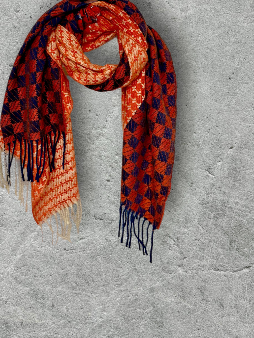 Burnt Orange Winter Scarf,Heritage Mosaic Wrap for Women,Ultra Soft Reversible Shawl,Warm Gift for Her