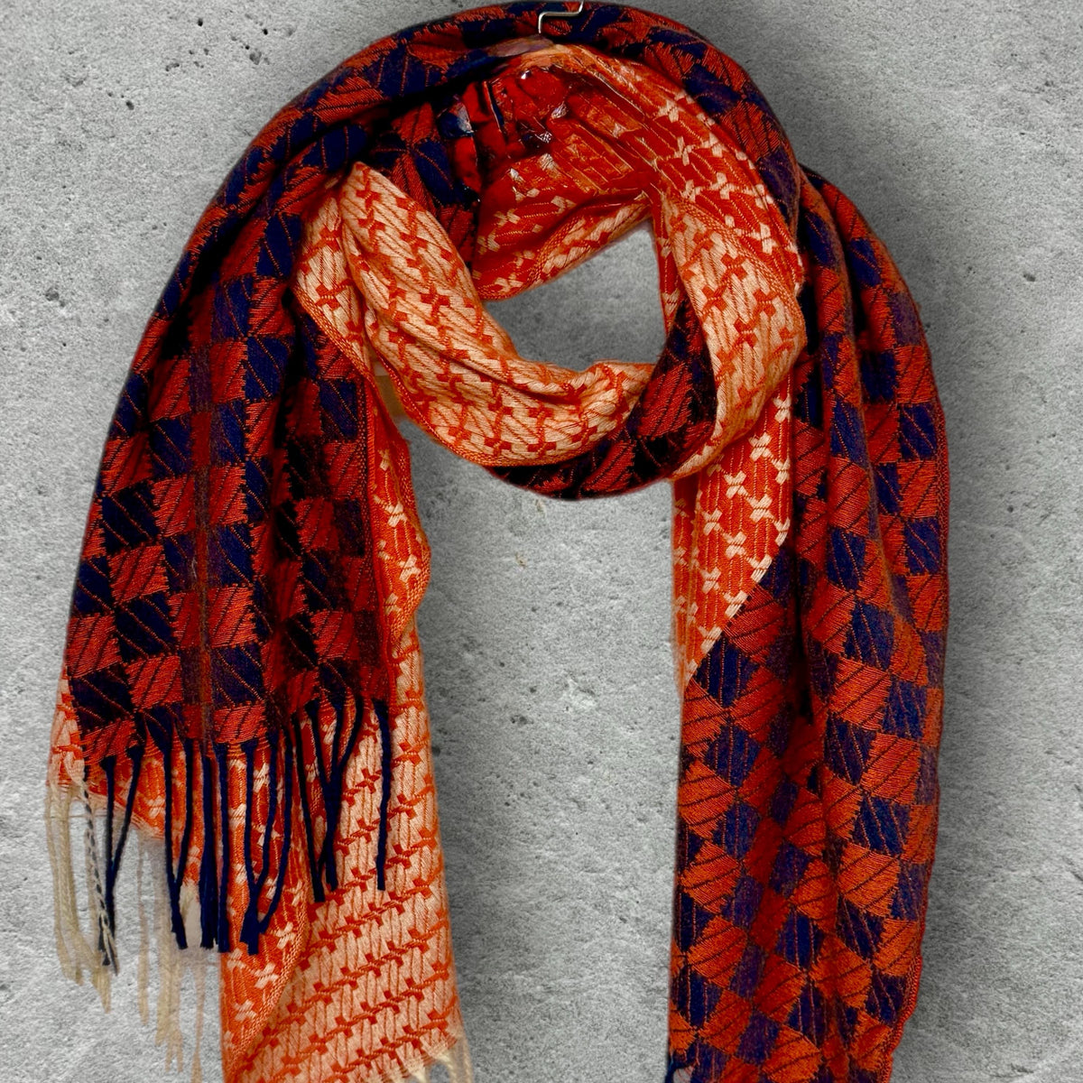 Burnt Orange Winter Scarf,Heritage Mosaic Wrap for Women,Ultra Soft Reversible Shawl,Warm Gift for Her