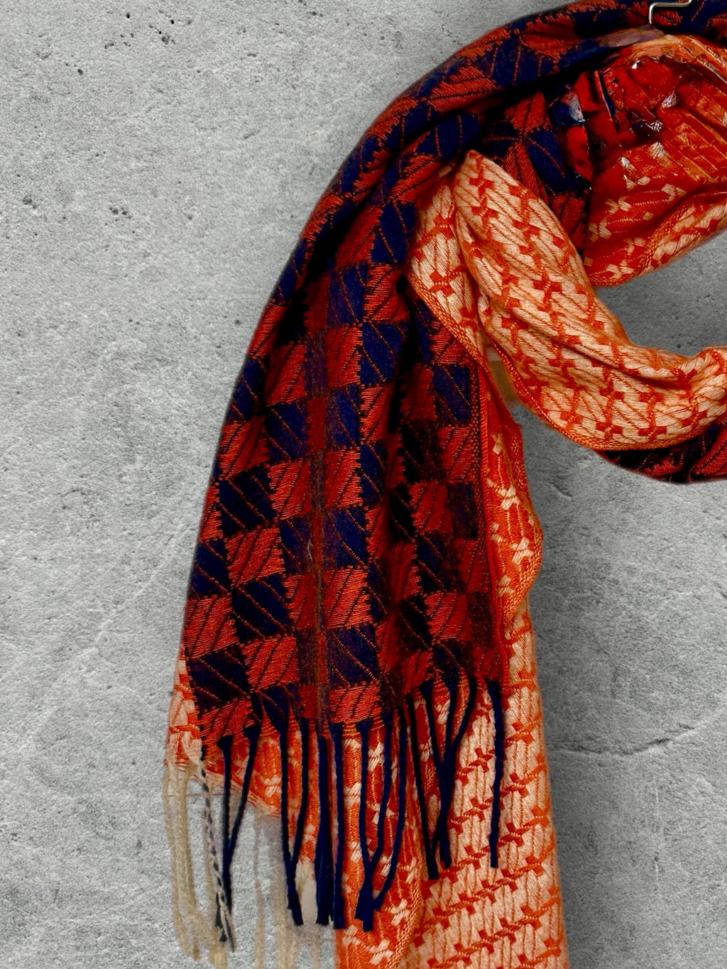Burnt Orange Winter Scarf,Heritage Mosaic Wrap for Women,Ultra Soft Reversible Shawl,Warm Gift for Her