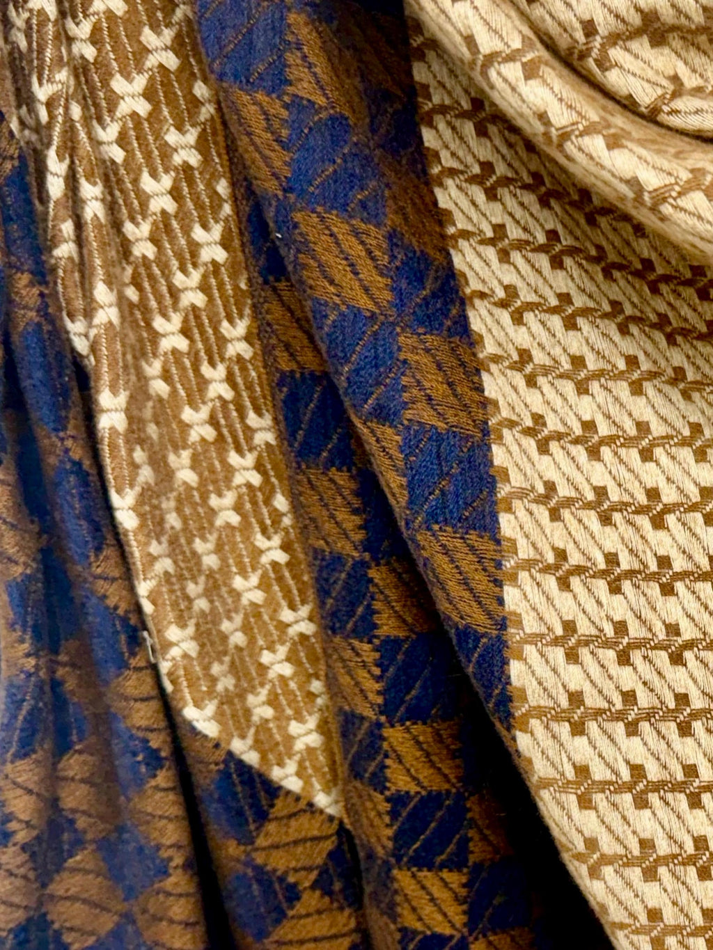 Camel Beige Oversized Scarf for Women,Heritage Mosaic Winter Wrap,Ultra Soft Neutral Geometric Shawl,Cosy Navy Cream Gift for Her