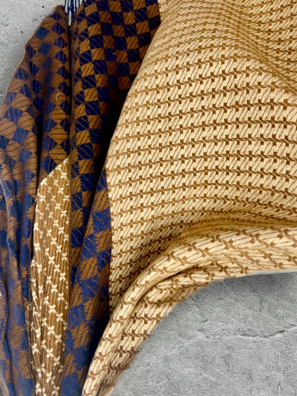 Camel Beige Oversized Scarf for Women,Heritage Mosaic Winter Wrap,Ultra Soft Neutral Geometric Shawl,Cosy Navy Cream Gift for Her
