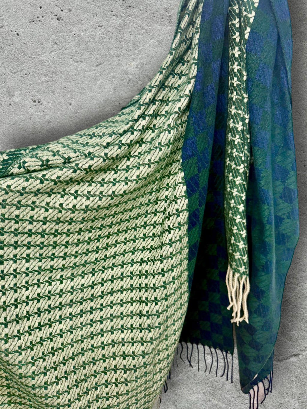 Forest Green Geometric Winter Scarf,Heritage Mosaic Ultra Soft Shawl,Oversized Blue Green Wrap for Women,Cosy Gift for Her