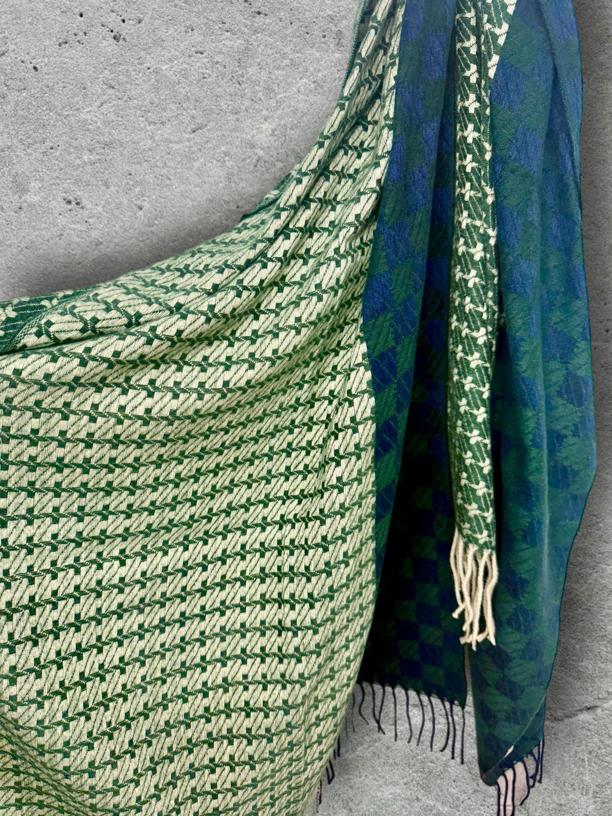 Forest Green Geometric Winter Scarf,Heritage Mosaic Ultra Soft Shawl,Oversized Blue Green Wrap for Women,Cosy Gift for Her