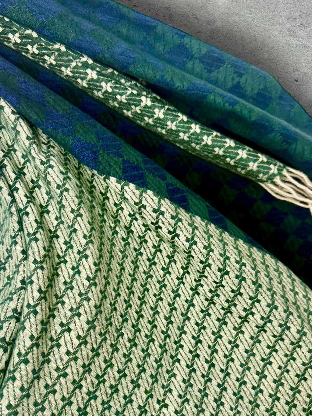 Forest Green Geometric Winter Scarf,Heritage Mosaic Ultra Soft Shawl,Oversized Blue Green Wrap for Women,Cosy Gift for Her