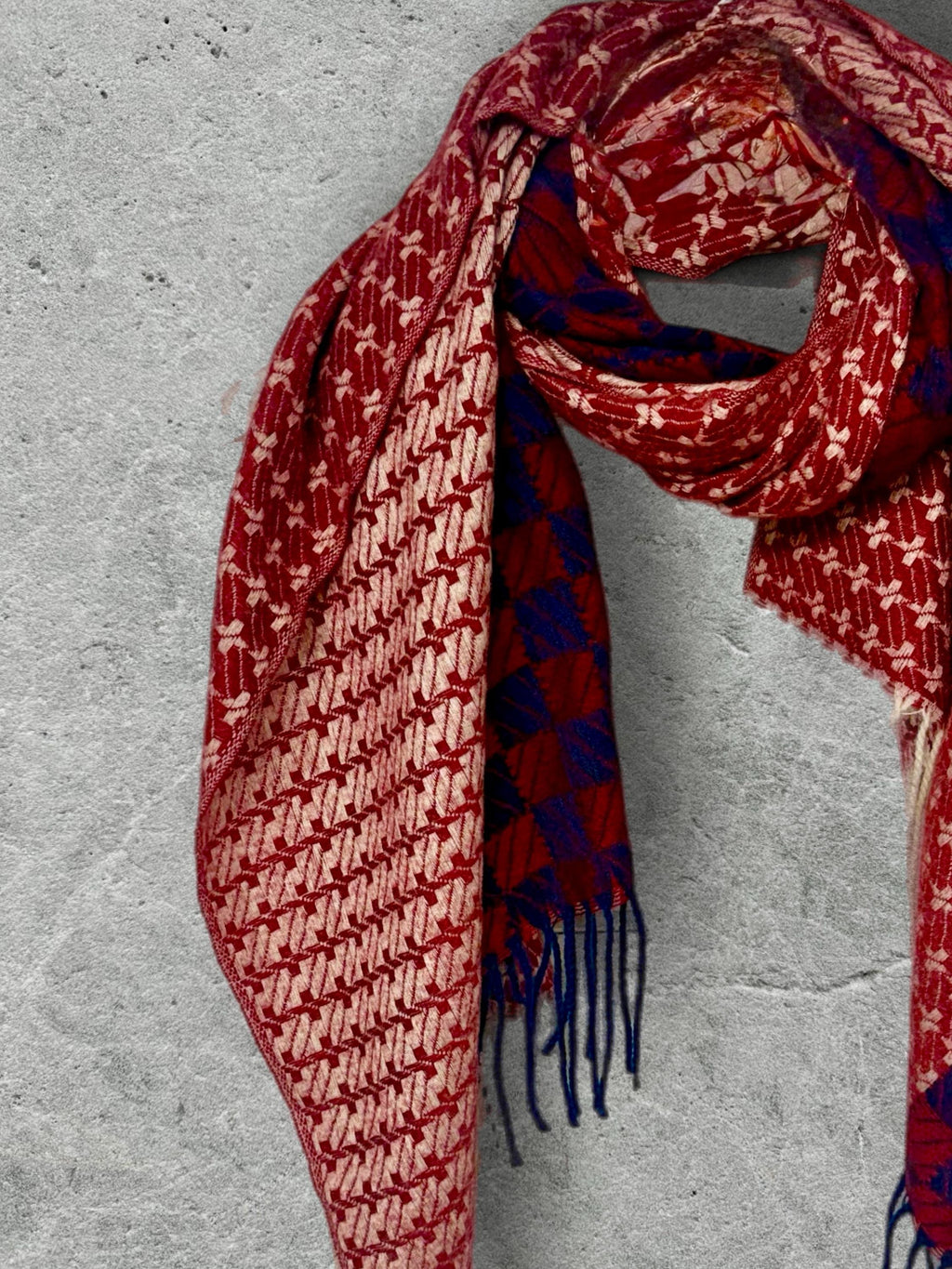 Burgundy Red Winter Scarf for Women,Heritage Mosaic Patterned Wrap,Ultra Soft Oversized Geometric Shawl,Thoughtful Christmas Gift