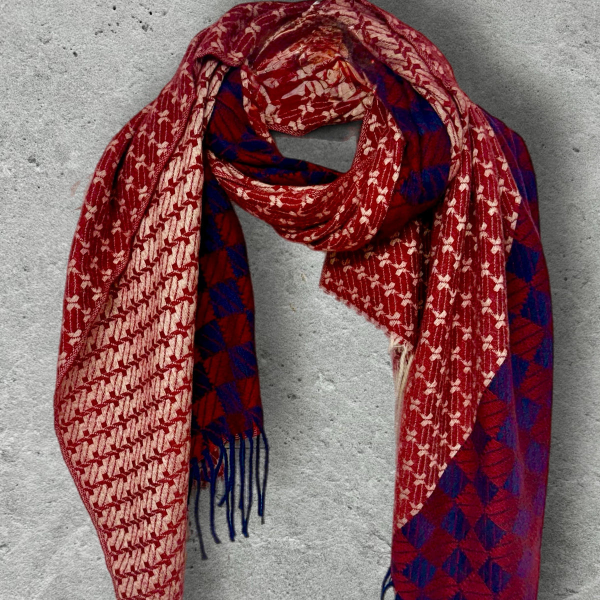 Burgundy Red Winter Scarf for Women,Heritage Mosaic Patterned Wrap,Ultra Soft Oversized Geometric Shawl,Thoughtful Christmas Gift
