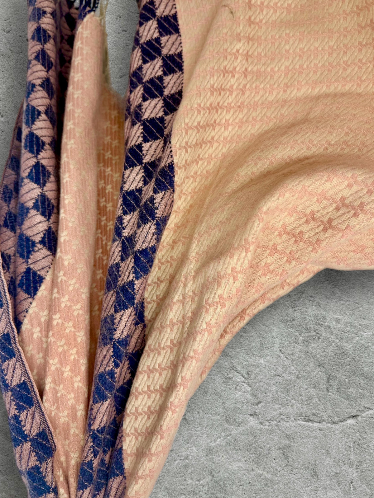 Blush Pink Ultra Soft Winter Scarf,Heritage Mosaic Geometric Wrap,Cream Navy Patterned Shawl for Women,Cosy Gift for Her