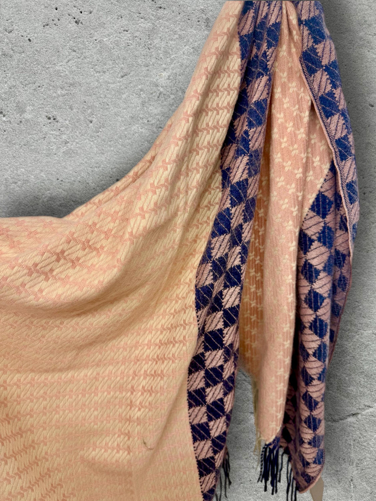 Blush Pink Ultra Soft Winter Scarf,Heritage Mosaic Geometric Wrap,Cream Navy Patterned Shawl for Women,Cosy Gift for Her