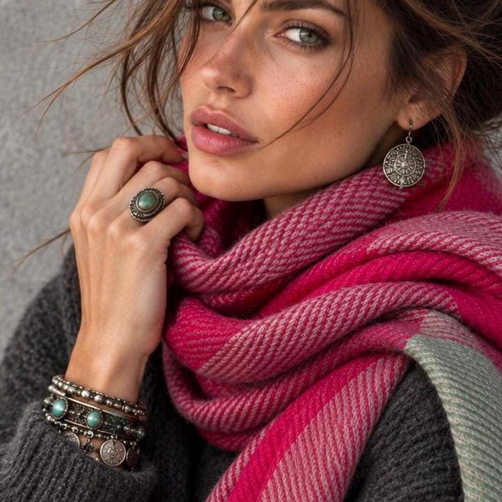 Hot Pink Winter Scarf for Women,Fuchsia Oversized Scarf,Ultra Soft Reversible Wrap, Colour Block Autumn Scarf,Ideal Gift for Her