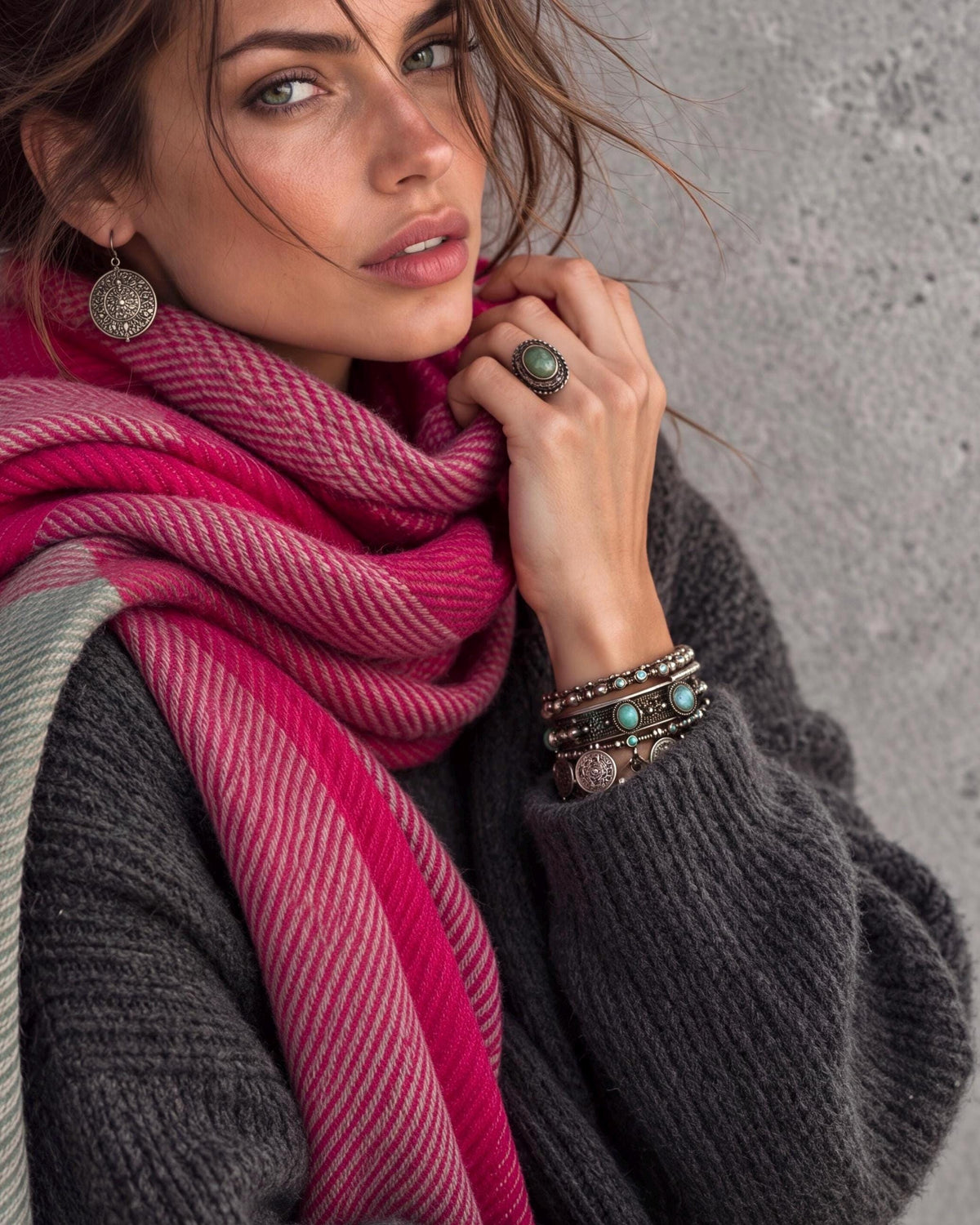 Hot Pink Winter Scarf for Women,Fuchsia Oversized Scarf,Ultra Soft Reversible Wrap, Colour Block Autumn Scarf,Ideal Gift for Her