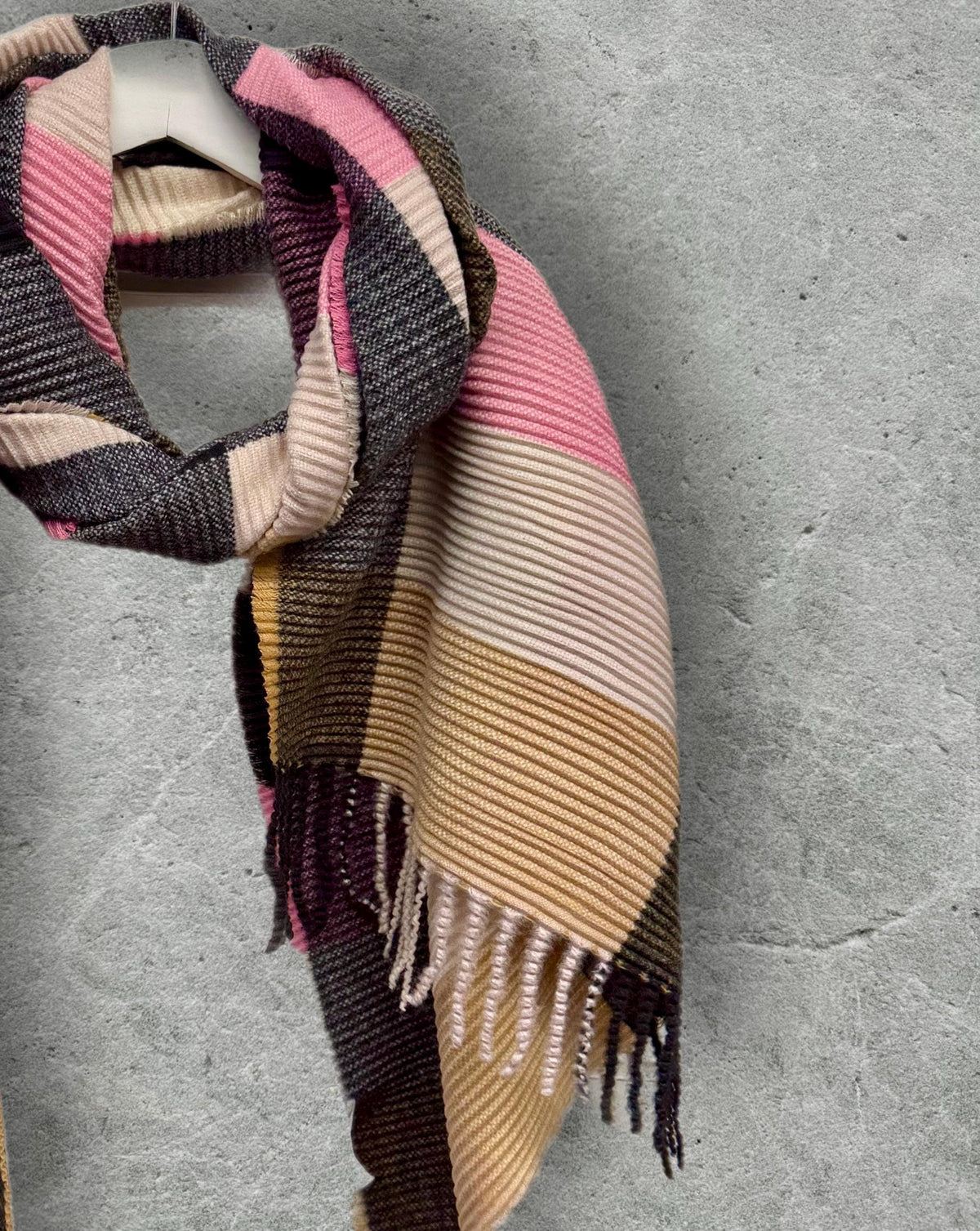Pink Plum Beige Geometric Colour Block Pattern Winter Scarf,Ultra Soft Wrap for Women,Warm Gift for Her Birthday or Christmas