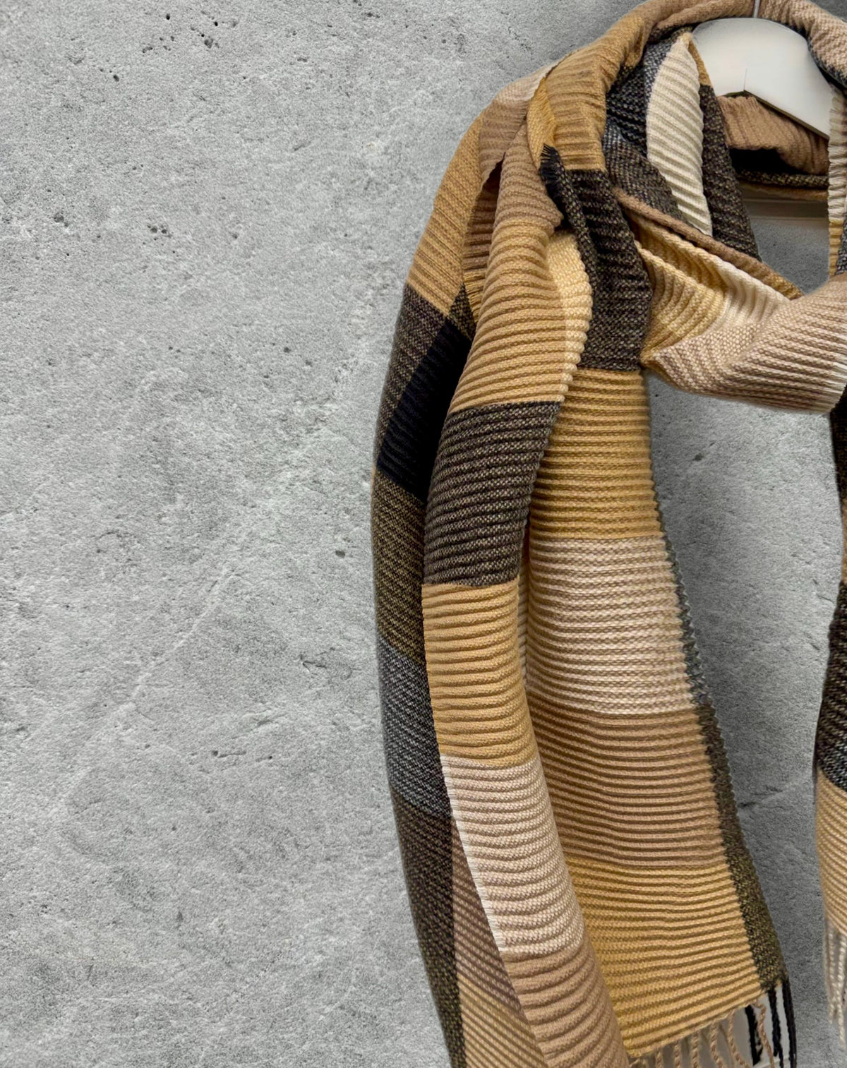 Geometric Camel Beige Black Cream Winter Scarf,Featuring Color Block Pattern,Ultra Soft Neutral Wrap for Women,Minimalist Warm Gift for Her