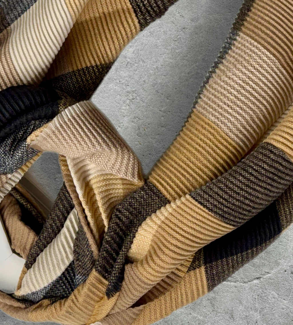 Geometric Camel Beige Black Cream Winter Scarf,Featuring Color Block Pattern,Ultra Soft Neutral Wrap for Women,Minimalist Warm Gift for Her