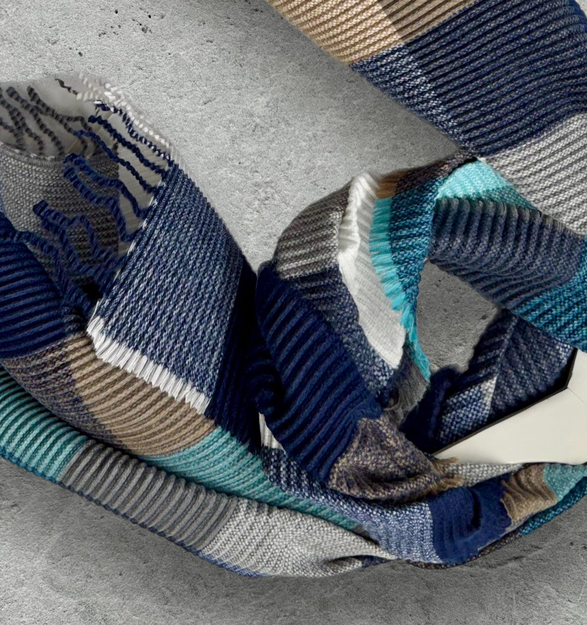 Geometric Aqua Blue Navy Teal Winter Scarf,Featuring Colour Block Pattern,Cozy Wrap for Women,Ultra Soft Warm Gift for Her