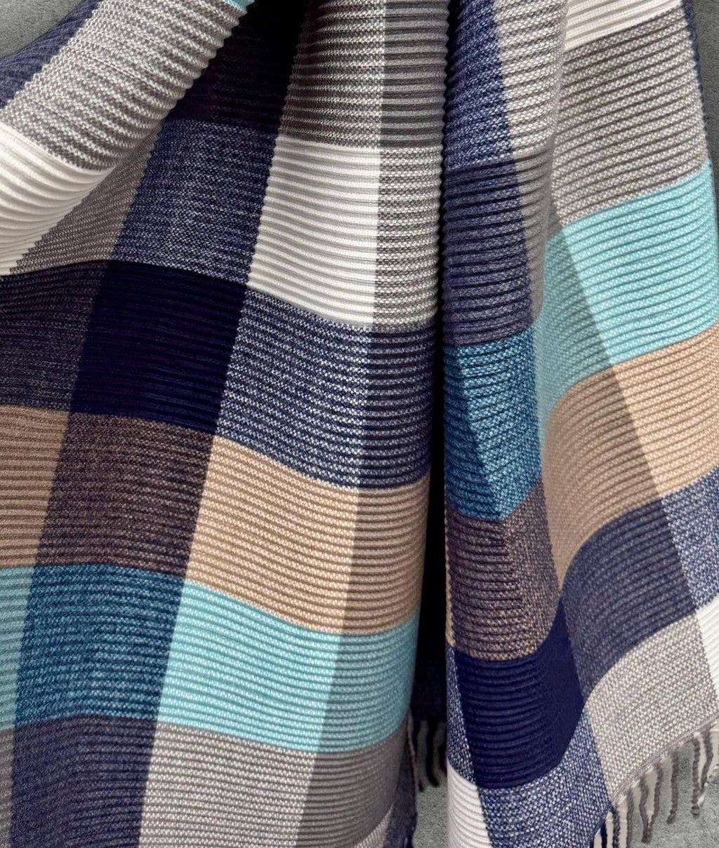 Geometric Aqua Blue Navy Teal Winter Scarf,Featuring Colour Block Pattern,Cozy Wrap for Women,Ultra Soft Warm Gift for Her