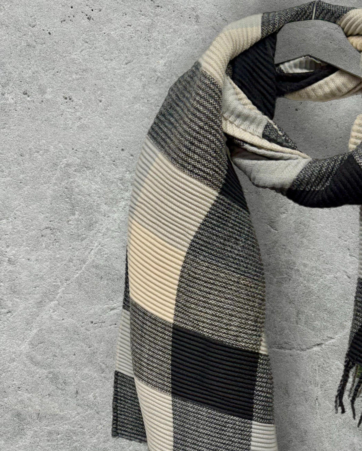 Unisex Monochrome Black Cream Grey Winter Scarf,Featuring Patchwork Colour Block Pattern,Ultra Soft Warm Wrap,Cosy Gift for Him or Her