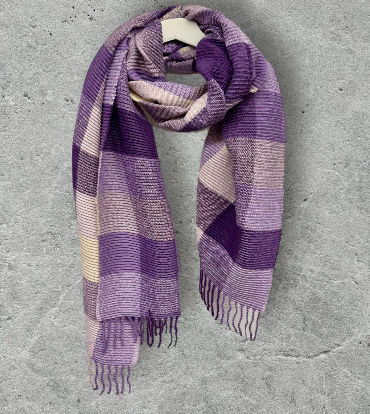 Plum Purple Lilac Winter Scarf for Women,Ultra Soft Geometric Colour Block Warm Wrap,Cosy Gift for Her