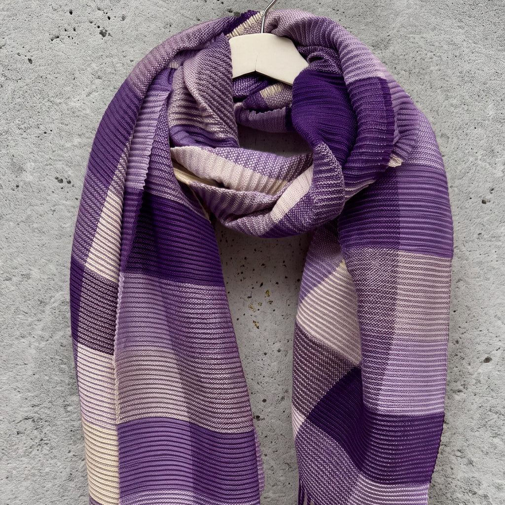 Plum Purple Lilac Winter Scarf for Women,Ultra Soft Geometric Colour Block Warm Wrap,Cosy Gift for Her