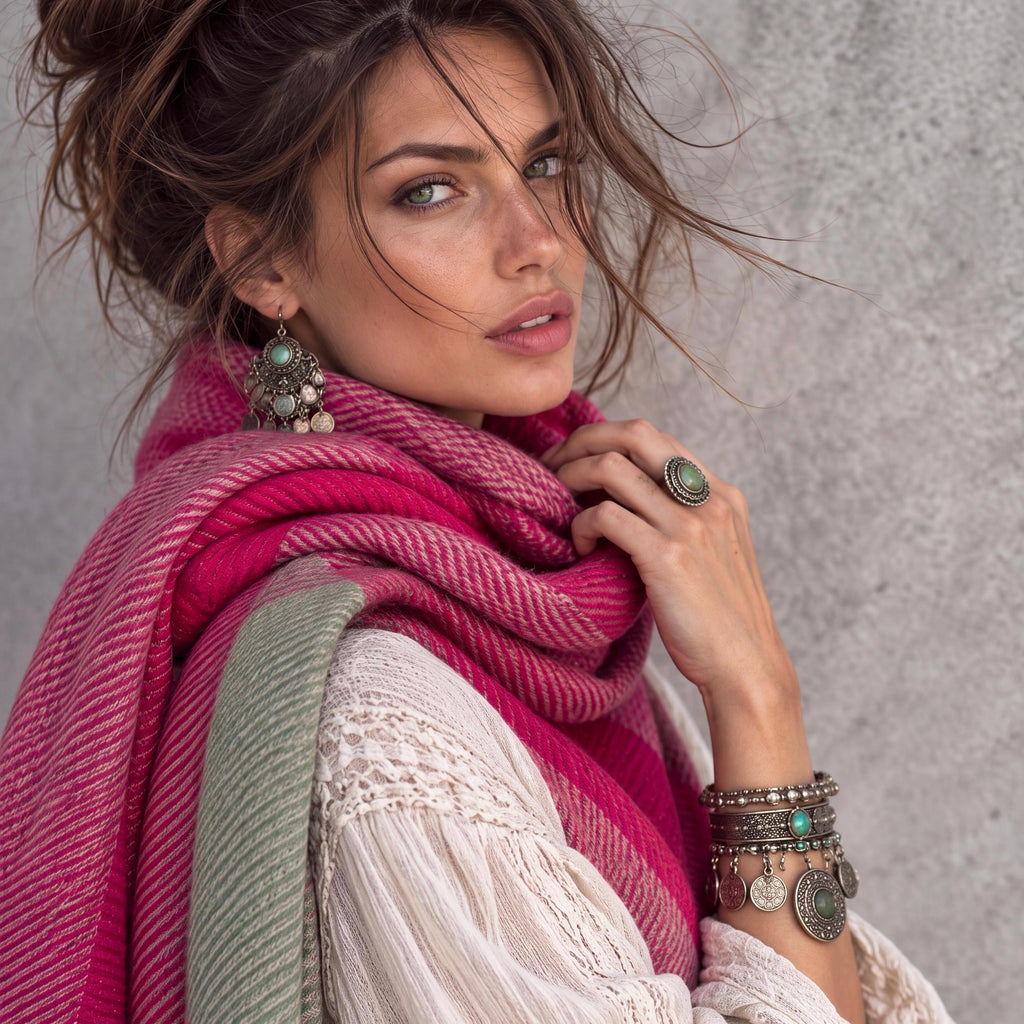 Hot Pink Winter Scarf for Women,Fuchsia Oversized Scarf,Ultra Soft Reversible Wrap, Colour Block Autumn Scarf,Ideal Gift for Her