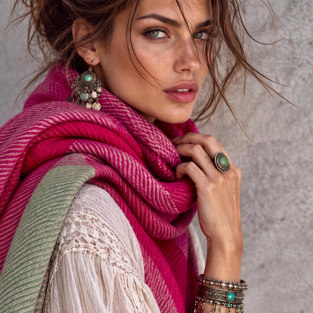 Hot Pink Winter Scarf for Women,Fuchsia Oversized Scarf,Ultra Soft Reversible Wrap, Colour Block Autumn Scarf,Ideal Gift for Her