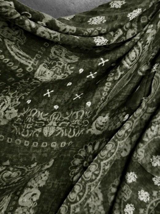 Olive Green Paisley Scarf for Women,Cotton Viscose Blend Boho Wrap,Vintage Bandana Print Shawl, Autumn Accessory,Ideal Gift for Her
