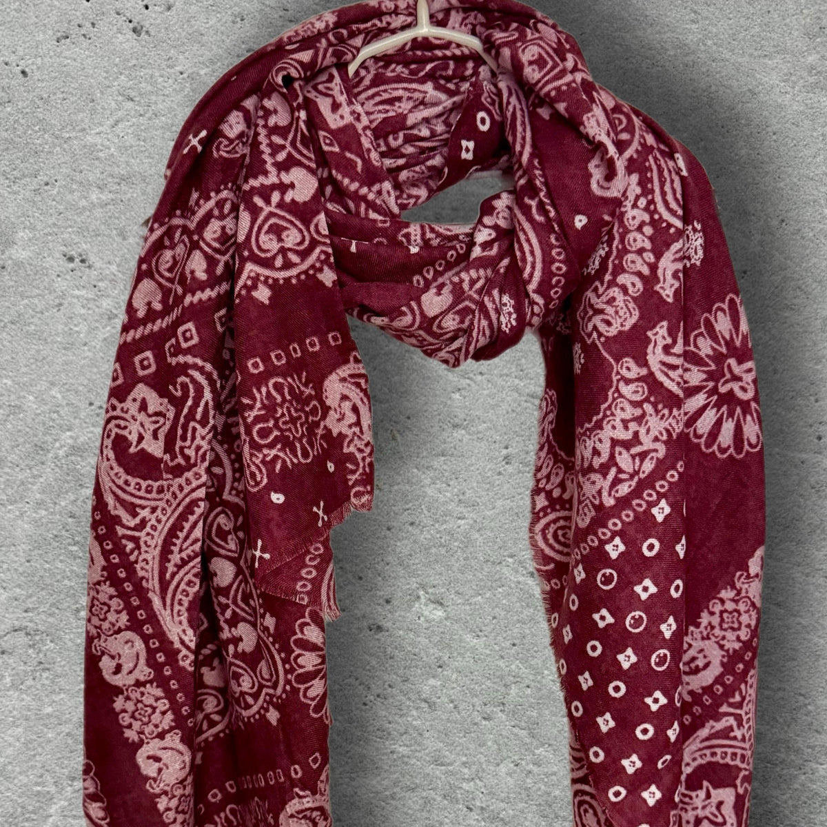 Burgundy Paisley Scarf for Women, Ultra Soft Cotton Viscose Wrap,Vintage Bandana Print Shawl,Bohemian Autumn Accessory