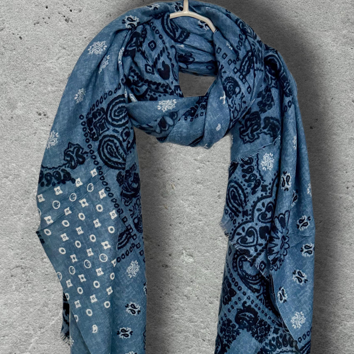 Blue Paisley Scarf for Women,Cotton Viscose Boho Shawl,Vintage Bandana Print Wrap,Autumn Winter Accessory,Great Gifts for Her