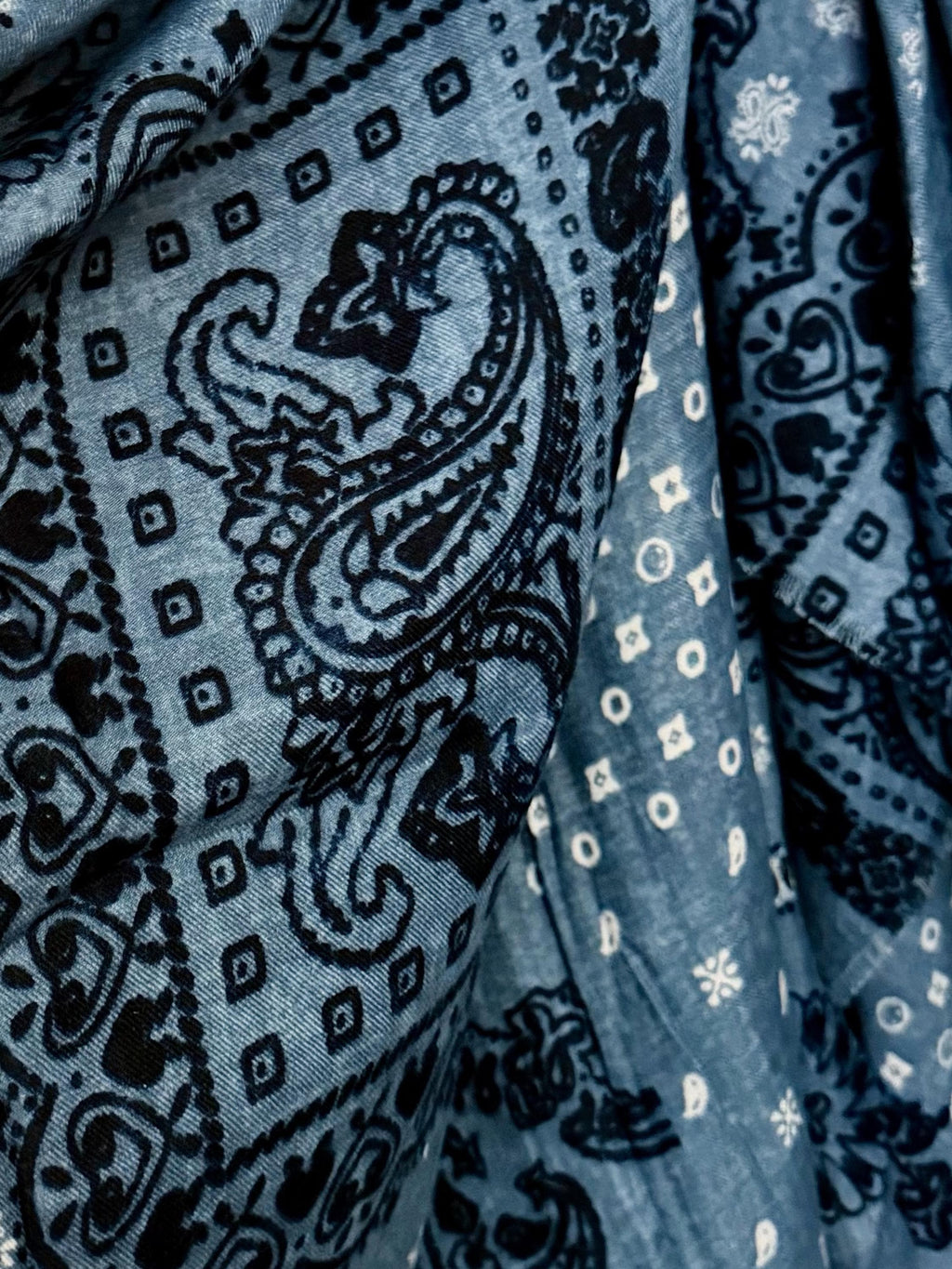 Blue Paisley Scarf for Women,Cotton Viscose Boho Shawl,Vintage Bandana Print Wrap,Autumn Winter Accessory,Great Gifts for Her