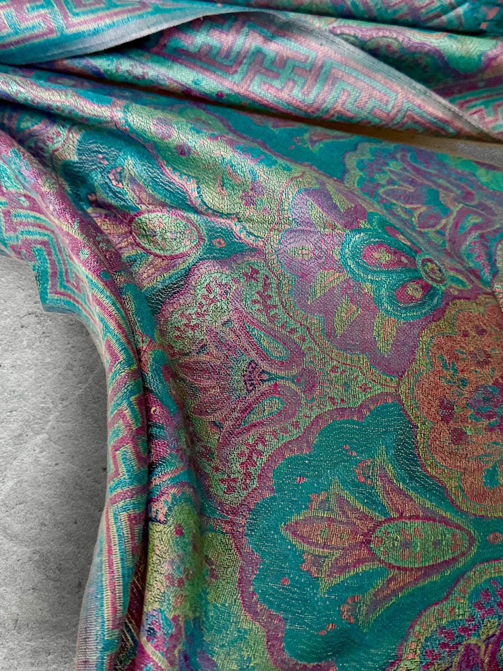 Turquoise Lilac Floral Scarf, Fringed Cotton Viscose Pashmina Style Autumn Winter Wrap