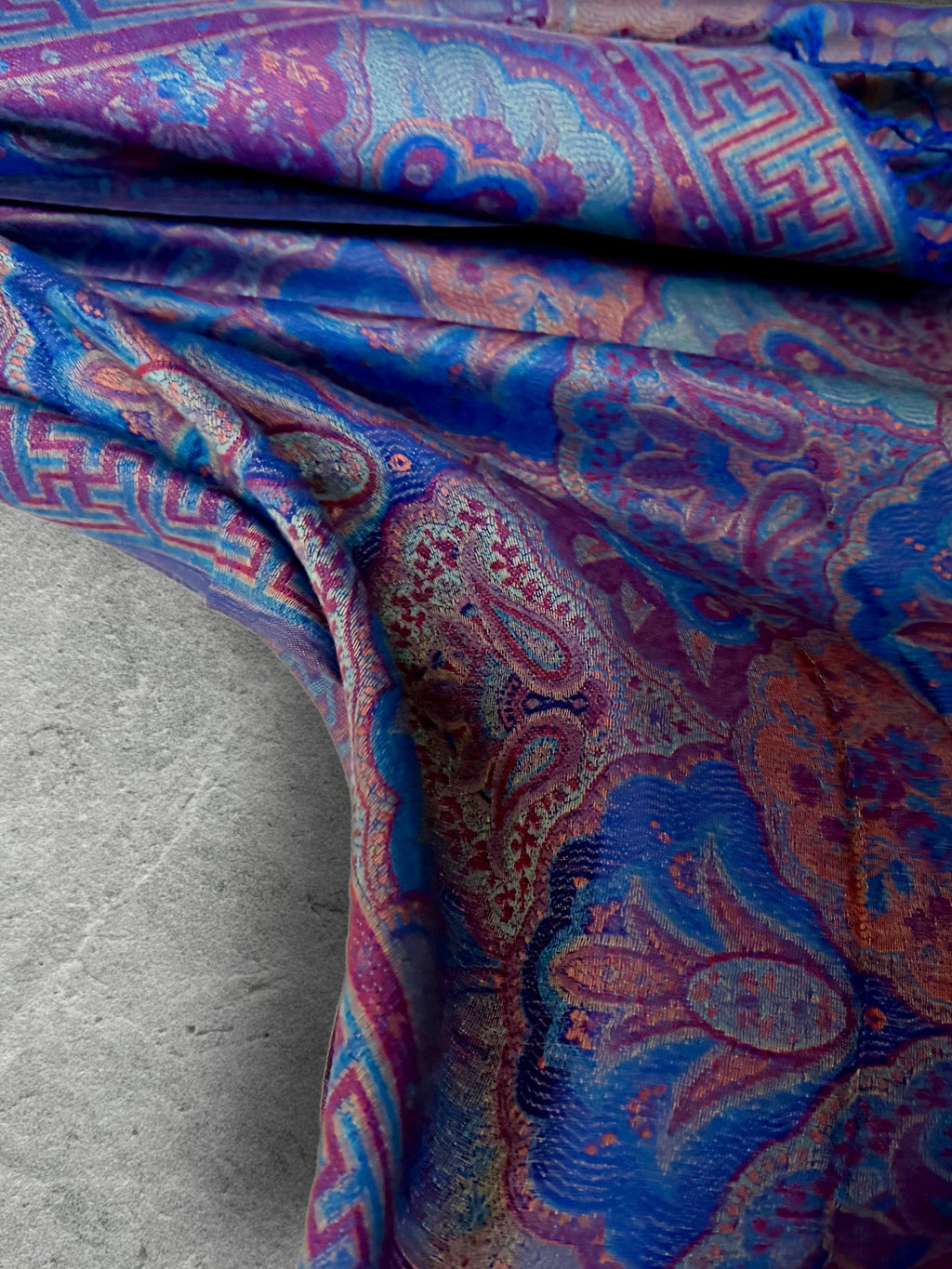 Royal Blue Purple Damask Autumn Winter Scarf, Cotton Viscose Pashmina Style Shawl for Women, Ideal Gifts for Her