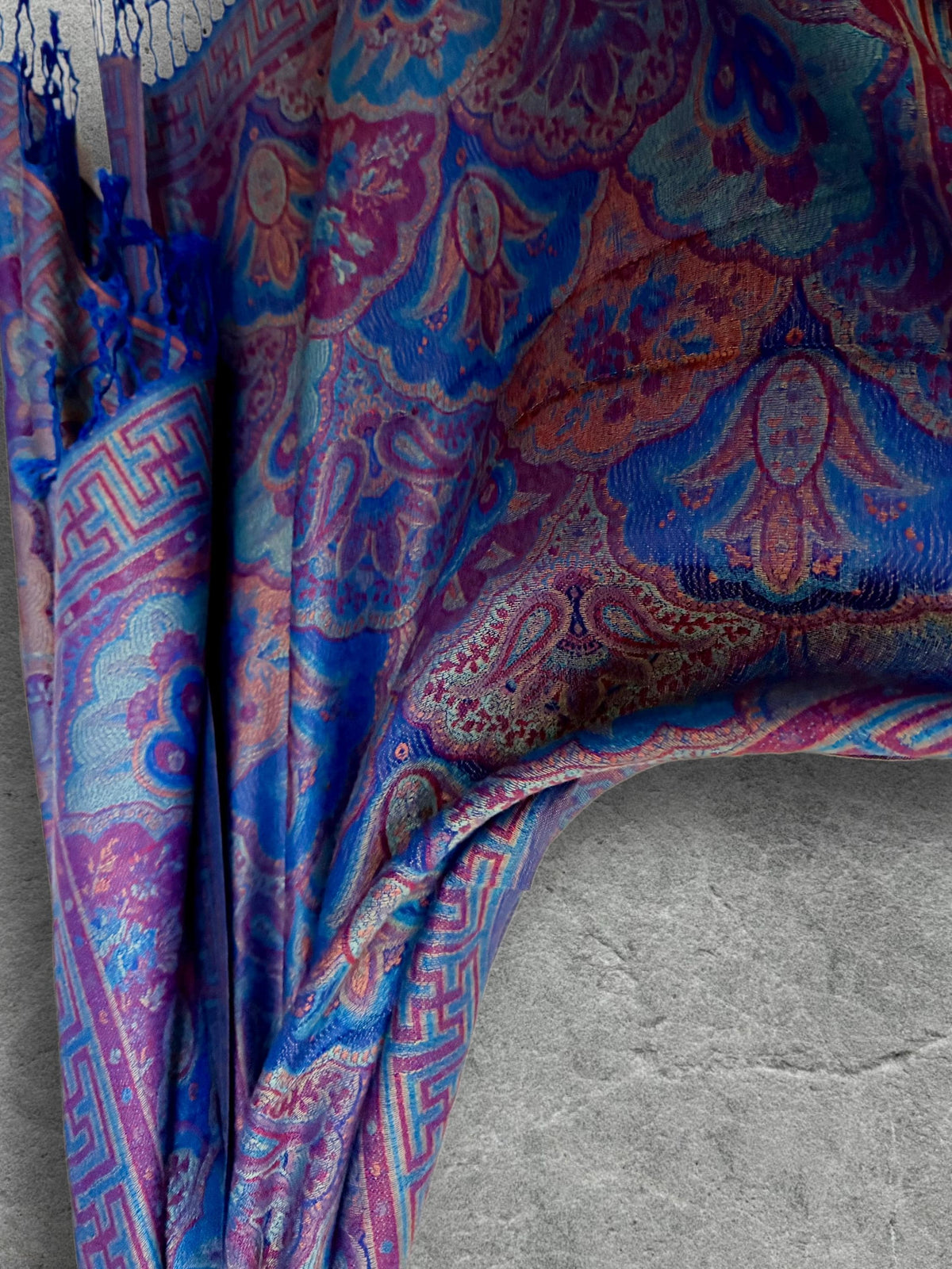 Royal Blue Purple Damask Autumn Winter Scarf, Cotton Viscose Pashmina Style Shawl for Women, Ideal Gifts for Her