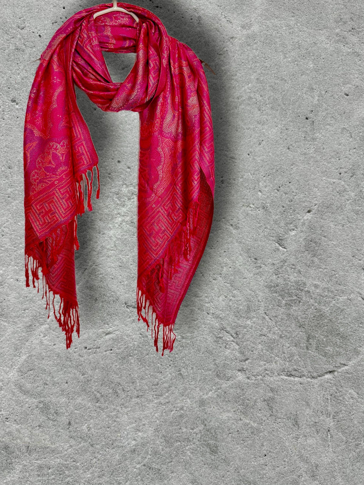 Fuchsia Pink Floral Autumn Winter Scarf, Cotton Viscose Blend Pashmina Style Fringed Women Shawl,Thoughtful Gifts for Her