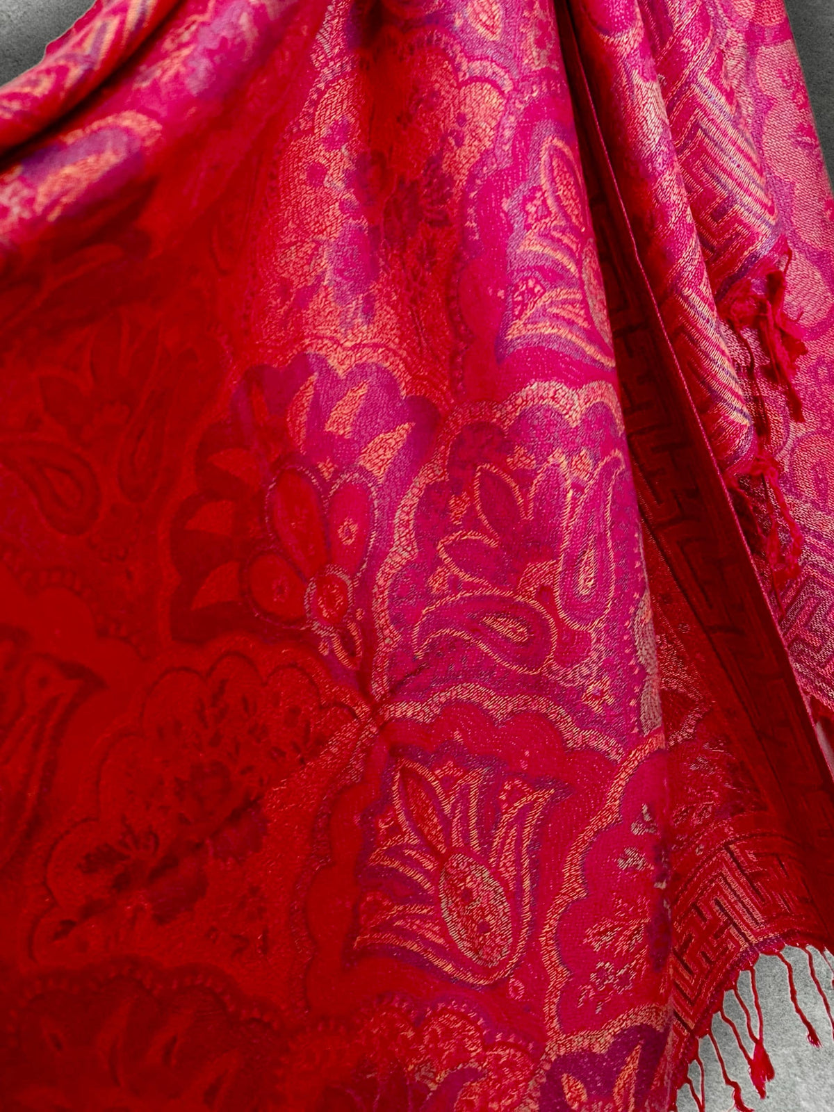 Fuchsia Pink Floral Autumn Winter Scarf, Cotton Viscose Blend Pashmina Style Fringed Women Shawl,Thoughtful Gifts for Her