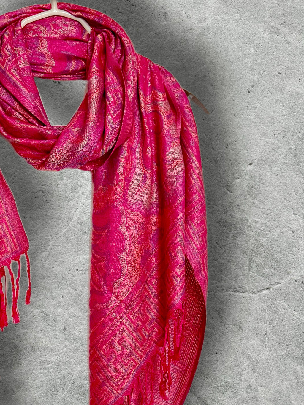 Fuchsia Pink Floral Autumn Winter Scarf, Cotton Viscose Blend Pashmina Style Fringed Women Shawl,Thoughtful Gifts for Her