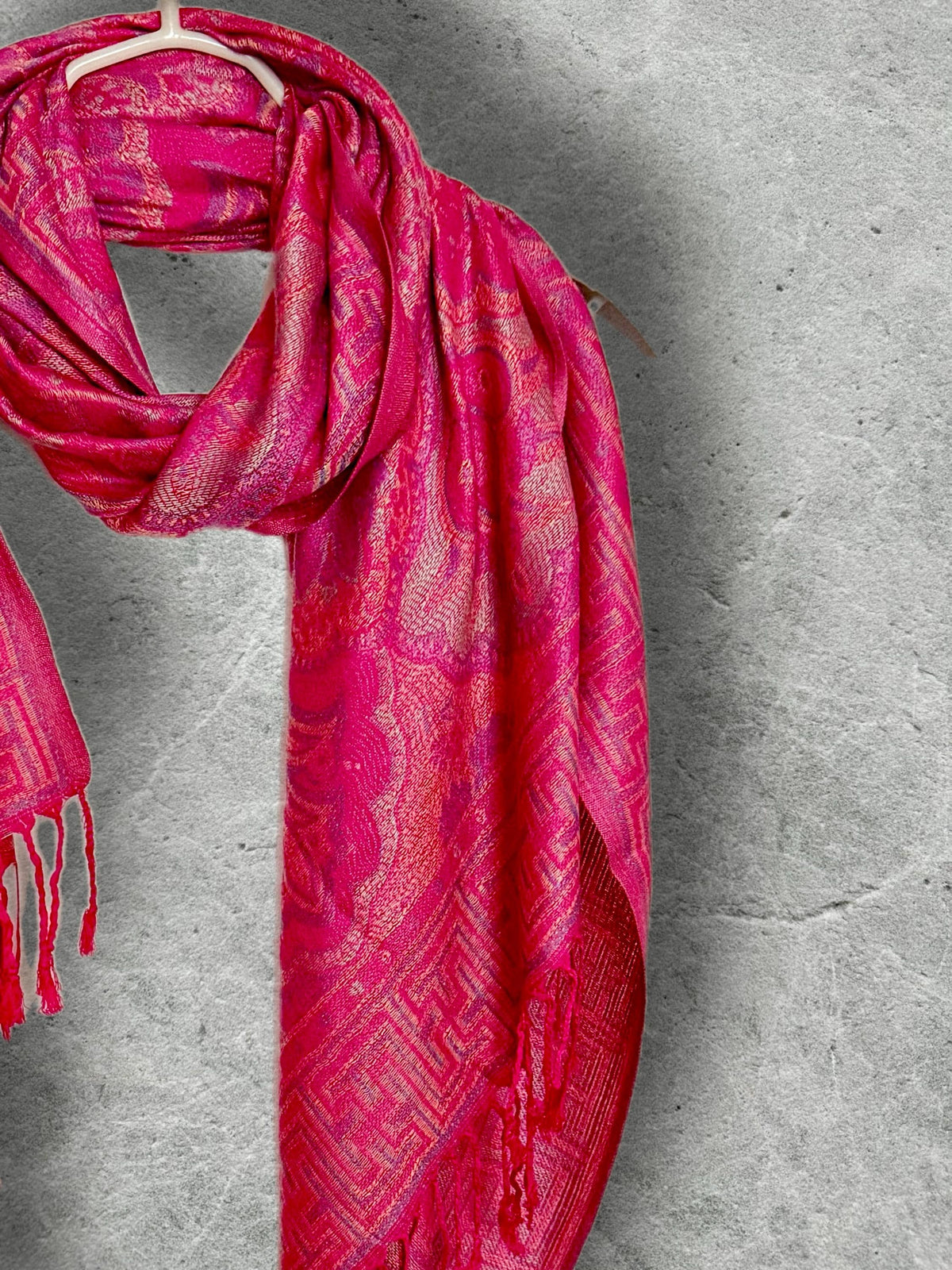 Fuchsia Pink Floral Autumn Winter Scarf, Cotton Viscose Blend Pashmina Style Fringed Women Shawl,Thoughtful Gifts for Her
