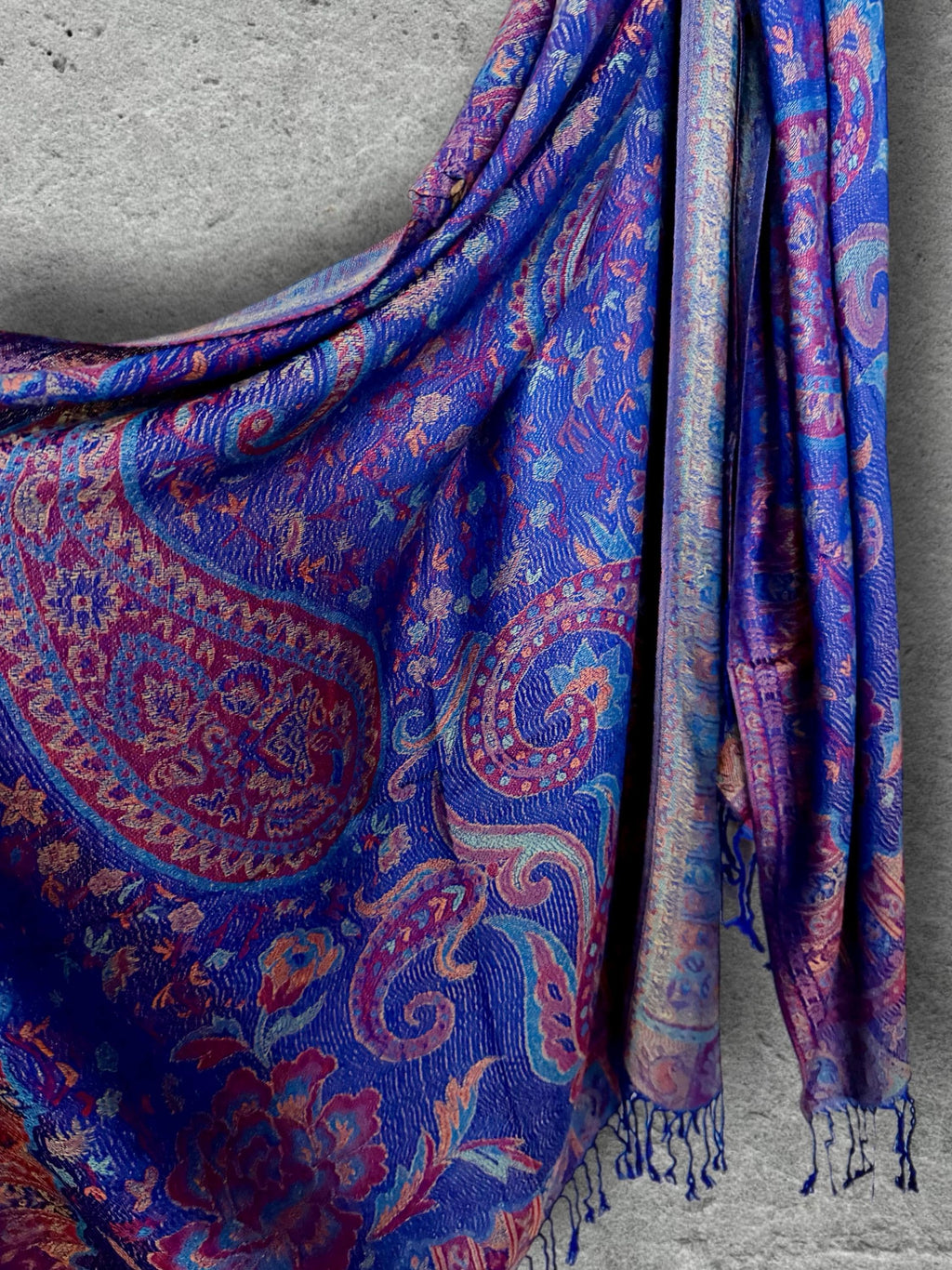 Royal Blue Paisley Autumn Winter Scarf, Cotton Viscose Blend Shawl for Women, Thoughtful Gifts for Her