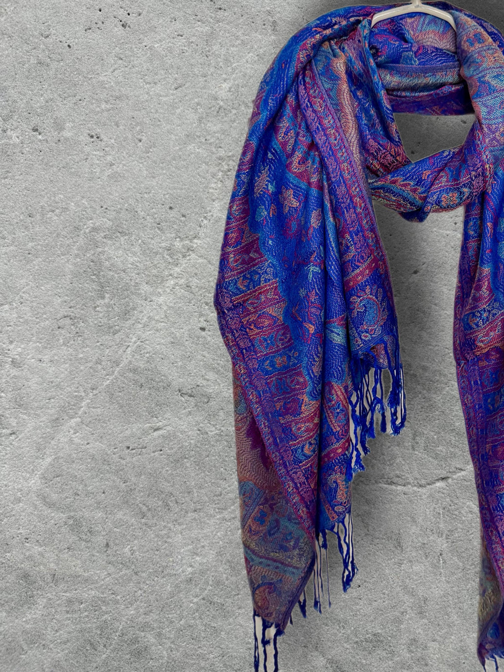 Royal Blue Paisley Autumn Winter Scarf, Cotton Viscose Blend Shawl for Women, Thoughtful Gifts for Her