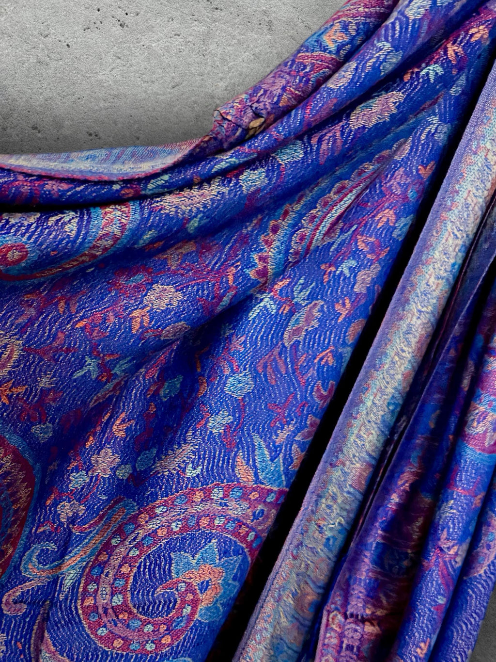 Royal Blue Paisley Autumn Winter Scarf, Cotton Viscose Blend Shawl for Women, Thoughtful Gifts for Her