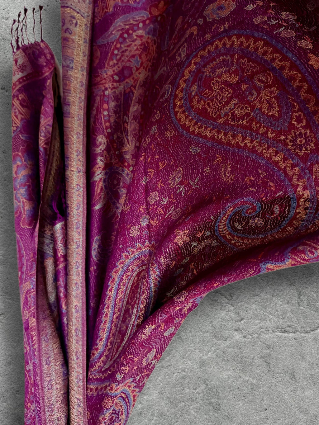 Magenta Paisley Scarf, Plum Floral Autumn Shawl in Cotton Viscose Blend with Fringed Edges, Ideal Gifts for Her