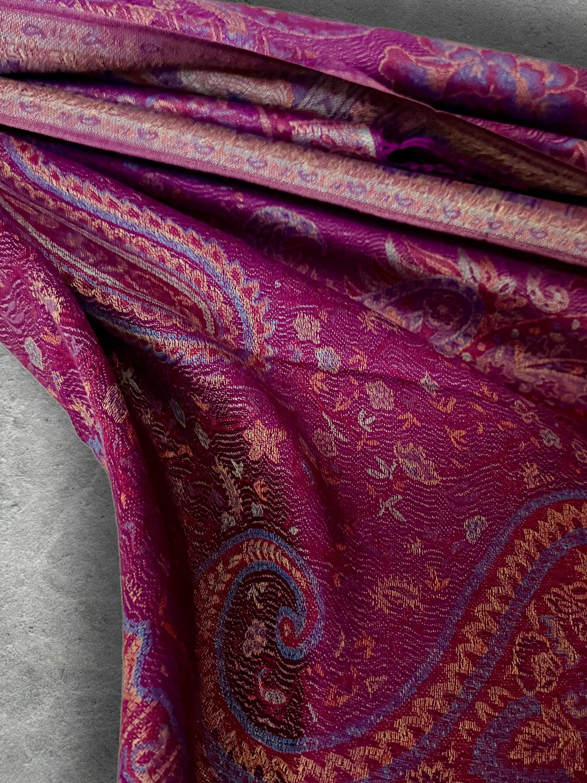 Magenta Paisley Scarf, Plum Floral Autumn Shawl in Cotton Viscose Blend with Fringed Edges, Ideal Gifts for Her